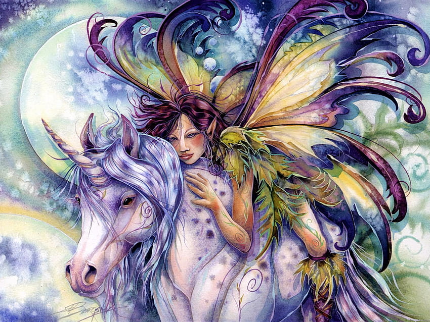 Fantasy , Fairy, Colorful, Unicorn, Watercolor, Wings â¢ For You, Colorful Wings HD wallpaper